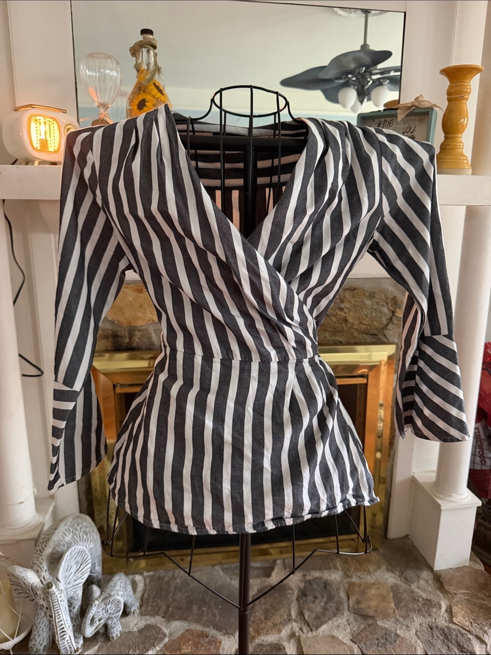 Banana Republic Black & White Striped Wrap Blouse
